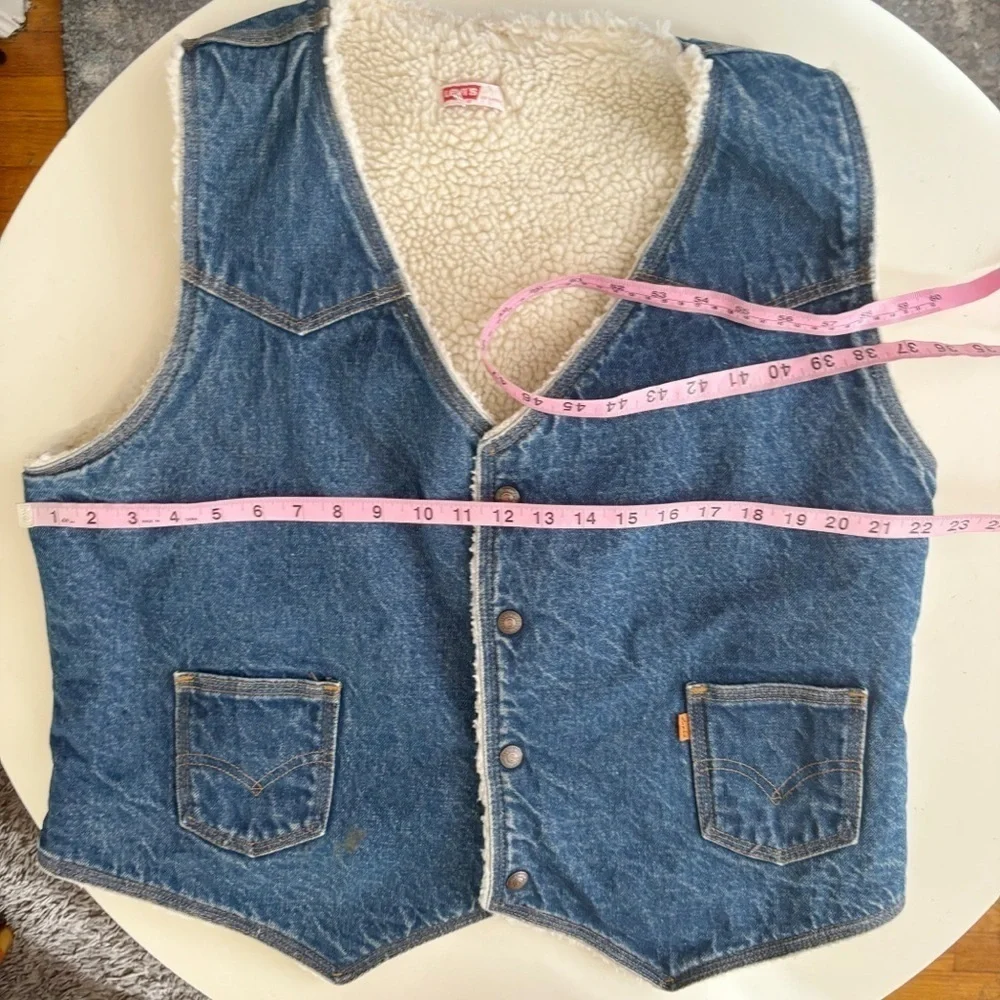 Vintage Levi’s Men’s Orange Tab Sherpa Fleece Denim Snap Button Vest Size XL